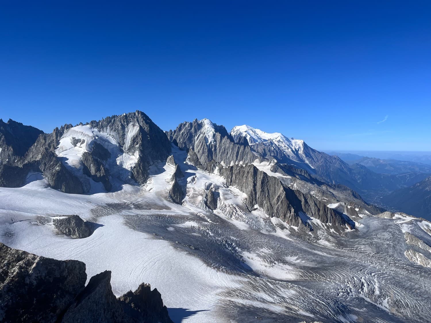 Summit of Aiguille du Tour (Mont Blanc and Aiguille Verte in the back)